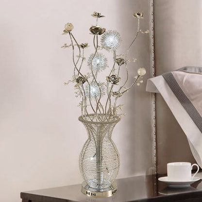 Contemporary Art Deco Floral Vase Base Aluminum 3-Light Table Lamp For Bedroom