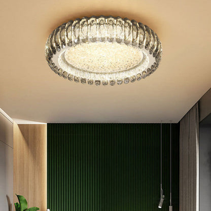 European Light Luxury Round Crystal Stainless Steel LED Flush Mount Lighting