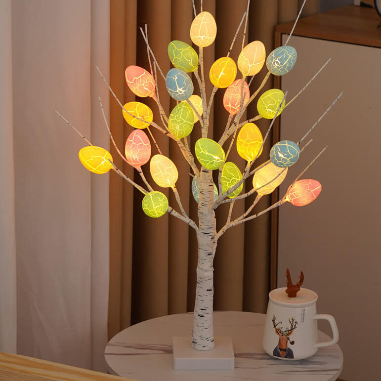 Modern Creative Holiday Decorative Colorful Egg Simulation Tree Plastic LED Table Lamp