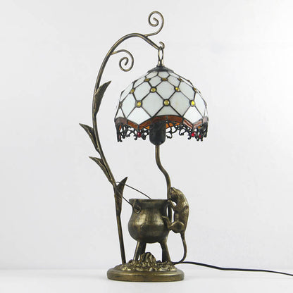 Traditional Tiffany Mouse Flower Resin Stained Glass 1-Light Table Lamp For Bedroom