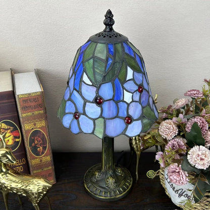 Traditional Tiffany Alloy Glass Dome Flower 1-Light Table Lamp For Bedside