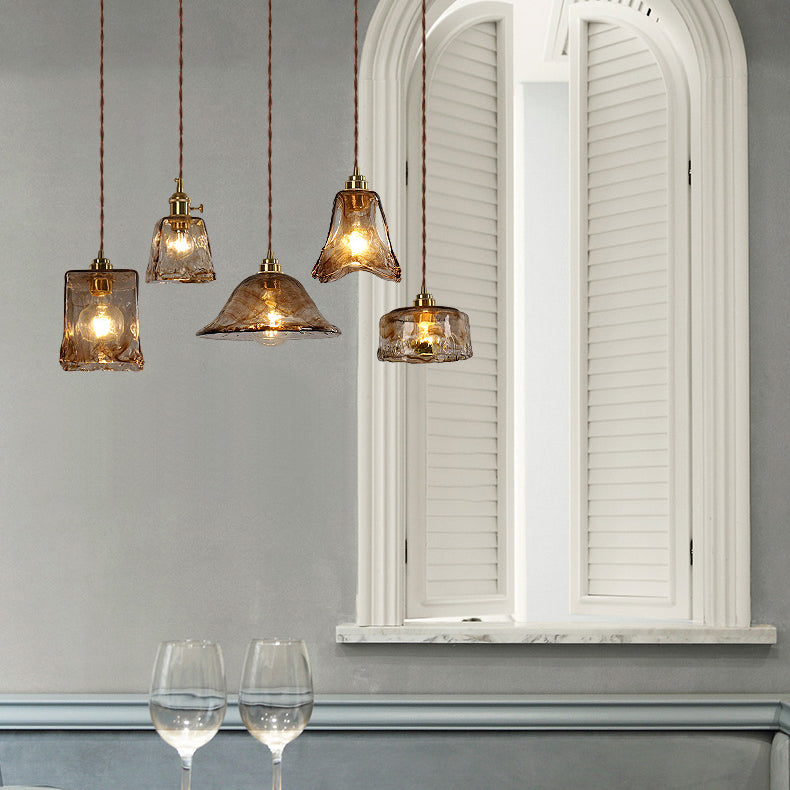 Vintage Amber Glass 1-Light Pendant Light