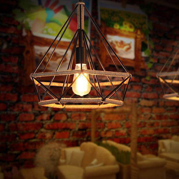 Industrial Diamond Cage Metal 1-Light Pendant Light