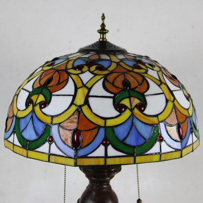 Tiffany European Retro Flowers Stained Glass Pull Cord 1-Light Table Lamp