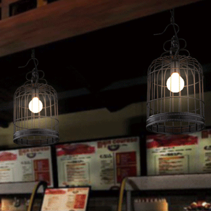 Traditional Farmhouse Cage Iron Glass 1-Light Pendant Light For Living Room