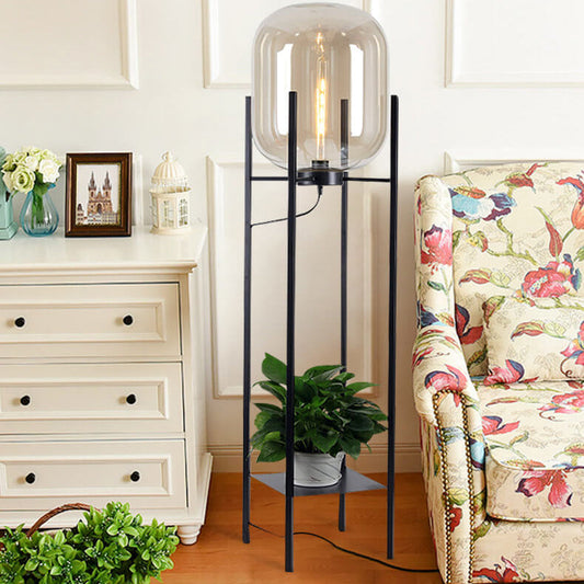 Modern Simplicity Round Glass Jar Shade Iron Holder 1-Light Standing Floor Lamp For Living Room