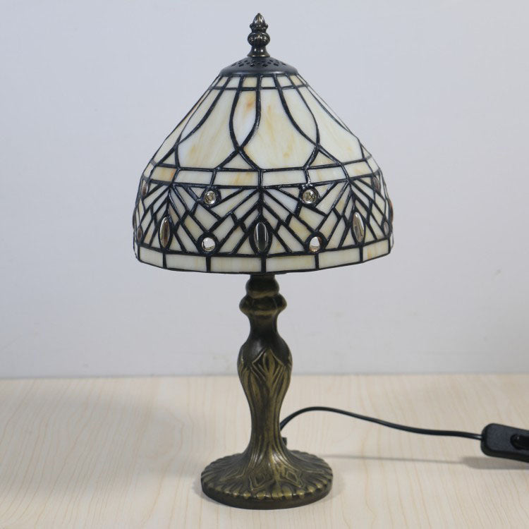 Traditional Tiffany Resin Glass Umbrella Shape 1-Light Table Lamp For Bedroom