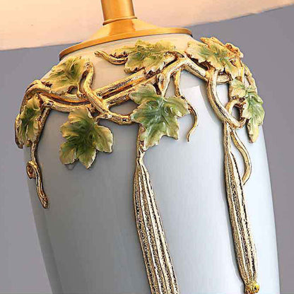 Traditional Chinese Ceramic Enamel Fabric 1-Light Table Lamp For Living Room