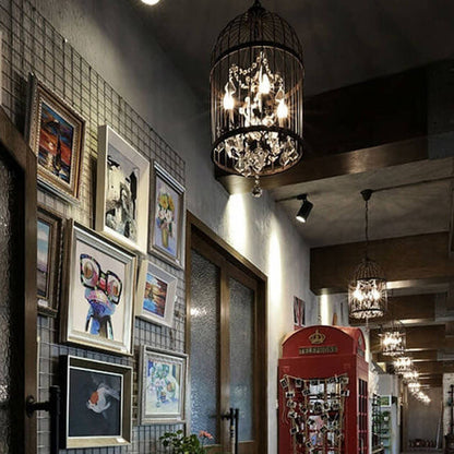 Retro Wrought Iron 4/8 Light Bird Cage Shaped Chandeliers