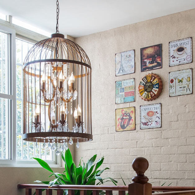 Retro Wrought Iron 4/8 Light Bird Cage Shaped Chandeliers