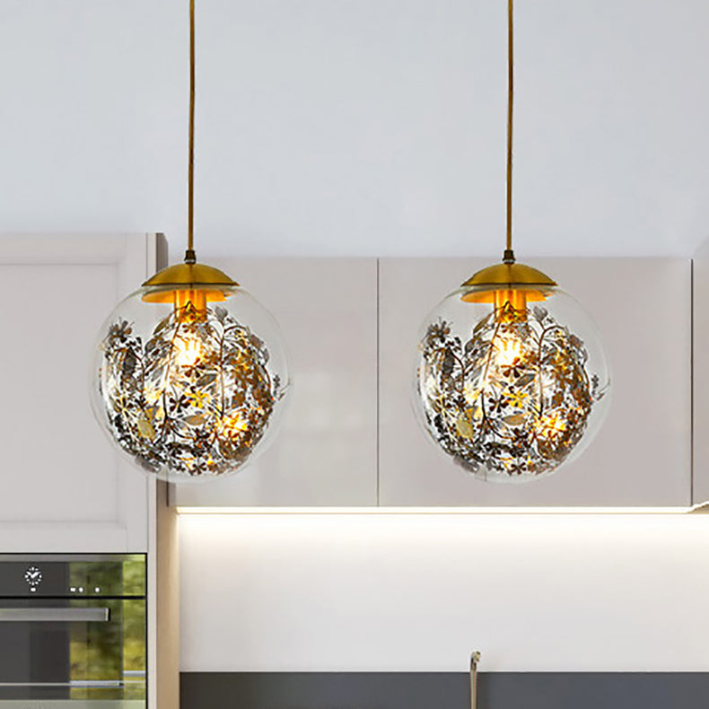 Contemporary Simplicity Glass Ball Shade Brass 1-Light Pendant Light For Living Room