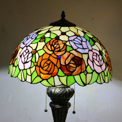 Traditional Tiffany Resin Glass Dome Hemispheric Flower 2-Light Table Lamp For Bedside