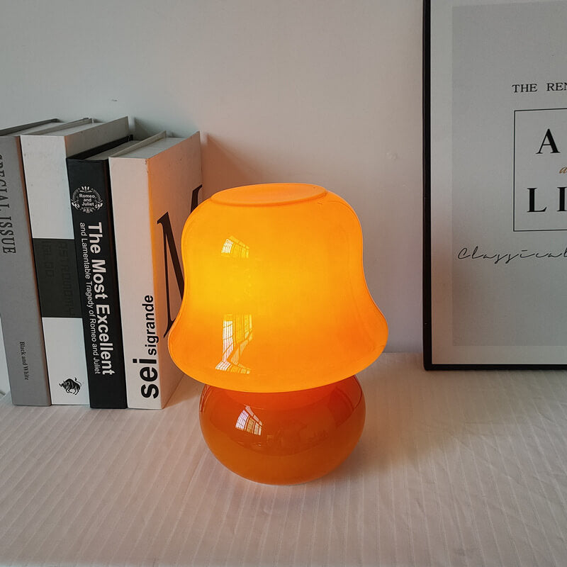 French Cream Handmade Glass Mushroom 1-Light Table Lamp