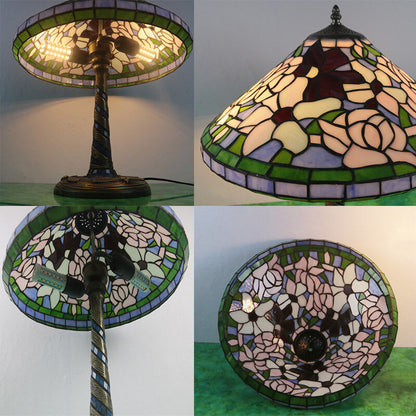 Traditional Tiffany Flower Decor Stained Glass Dome 2-Light Table Lamp For Bedroom