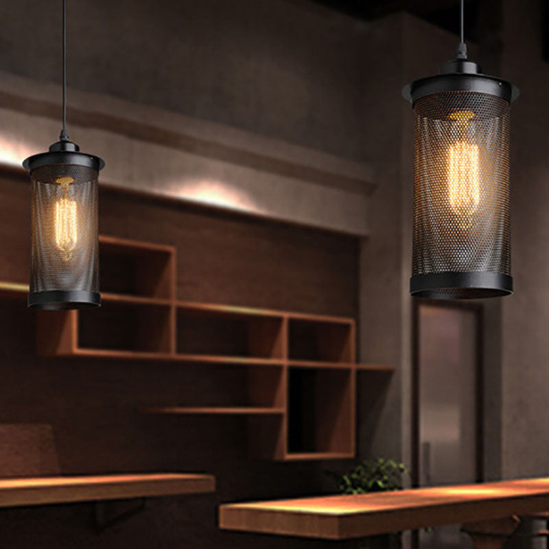 Traditional Vintage Cylinder Iron 1-Light Pendant Light For Living Room