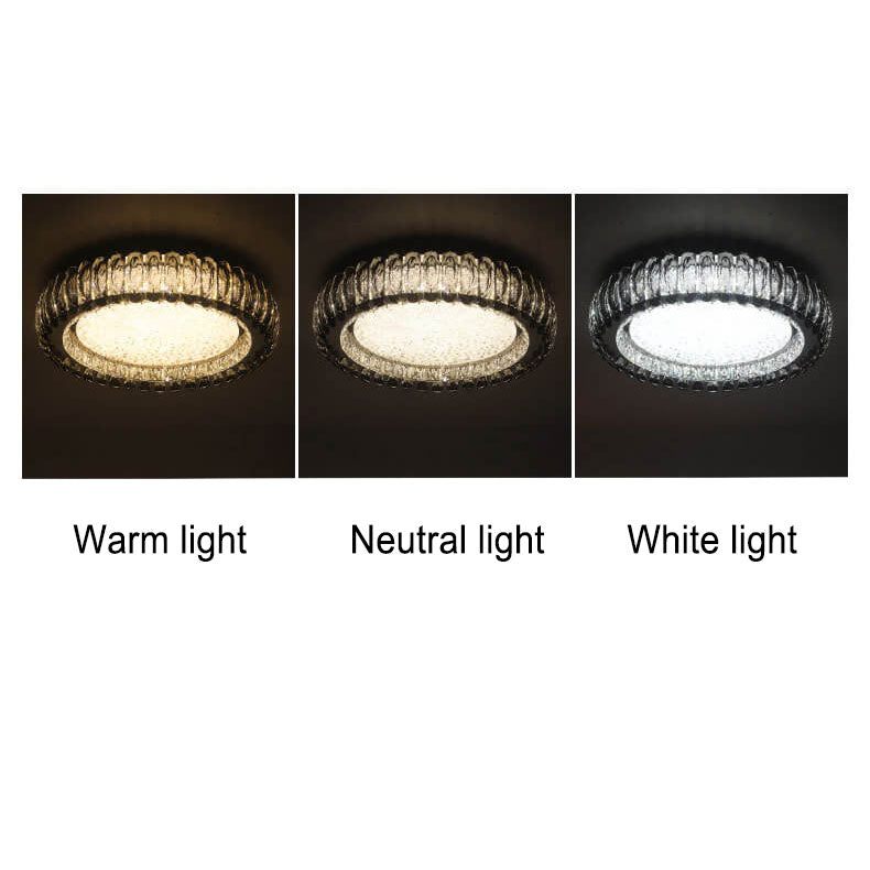 European Light Luxury Round Crystal Stainless Steel LED Flush Mount Lighting