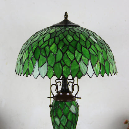 European Tiffany Stained Glass Hexagonal Dome Pull Cord 2-Light Table Lamp