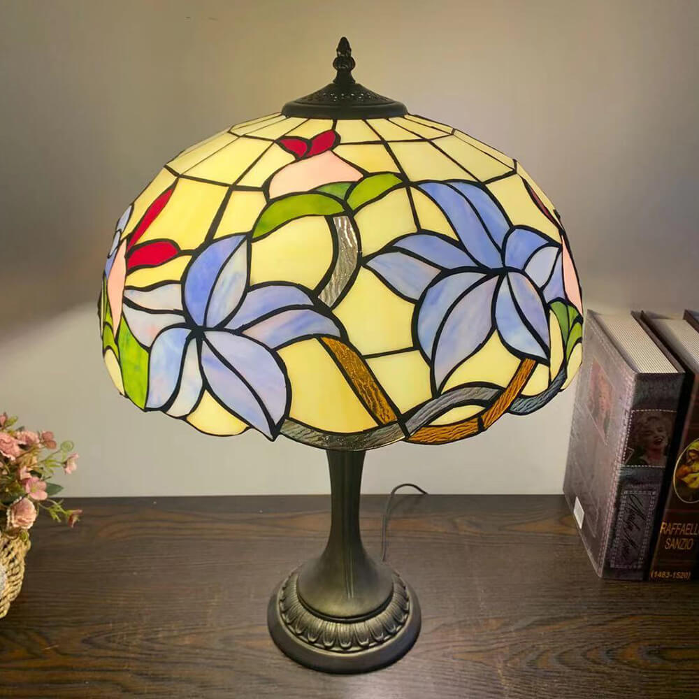 European Tiffany Flowers Stained Glass 2-Light Table Lamp