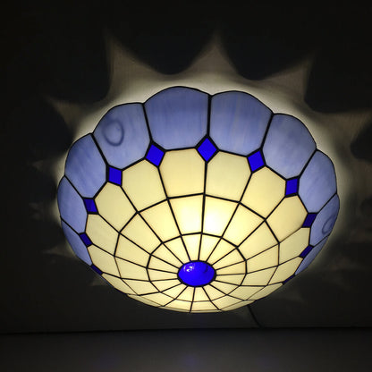 Traditional Tiffany Round Shell Bead Stained Glass 2-Light Flush Mount Ceiling Light For Hallway