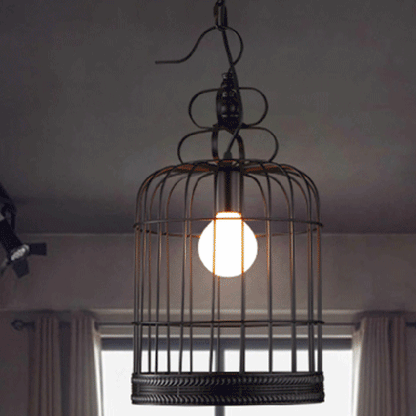 Traditional Farmhouse Cage Iron Glass 1-Light Pendant Light For Living Room
