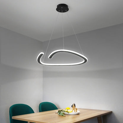 Modern Minimalist Iron Silica Round Strip LED Chandeliers For Dining Room