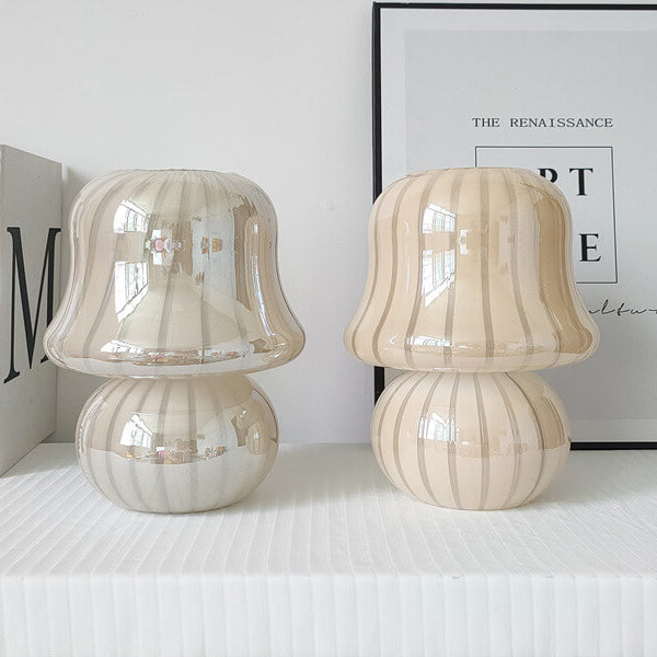 French Cream Handmade Glass Mushroom 1-Light Table Lamp