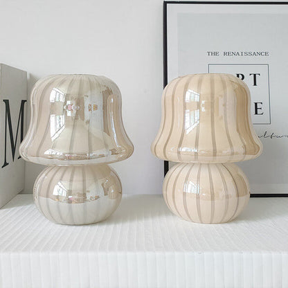 French Cream Handmade Glass Mushroom 1-Light Table Lamp