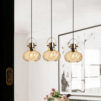 Modern Simplicity Iron Glass Pumpkin Shade 1/3-Light Island Light Chandelier For Dining Room