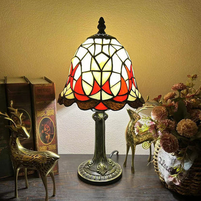 Traditional Tiffany Alloy Glass Dome Flower 1-Light Table Lamp For Bedside