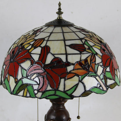 Tiffany European Retro Flowers Stained Glass Pull Cord 1-Light Table Lamp