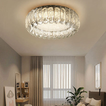 European Light Luxury Round Crystal Stainless Steel LED Flush Mount Lighting