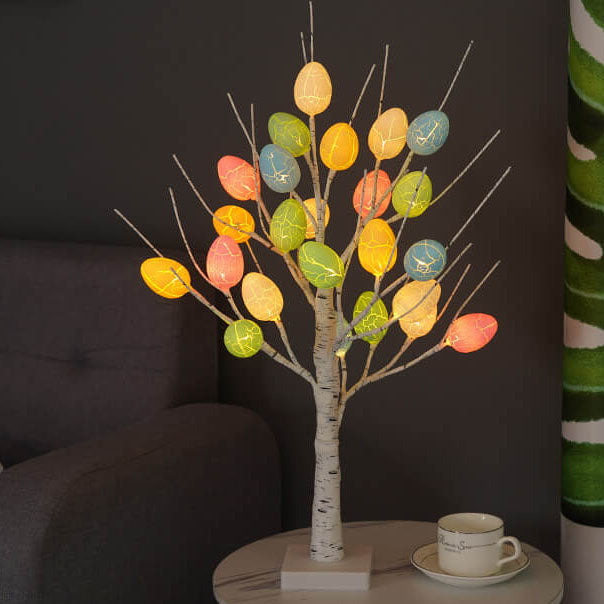 Modern Creative Holiday Decorative Colorful Egg Simulation Tree Plastic LED Table Lamp
