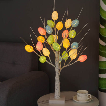 Modern Creative Holiday Decorative Colorful Egg Simulation Tree Plastic LED Table Lamp