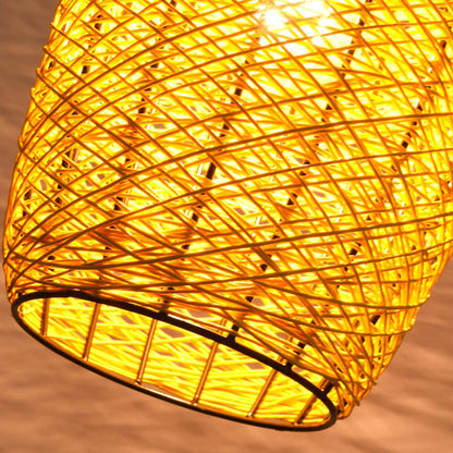 Modern Rustic Rattan Cylindrical 1-Light Pendant Light