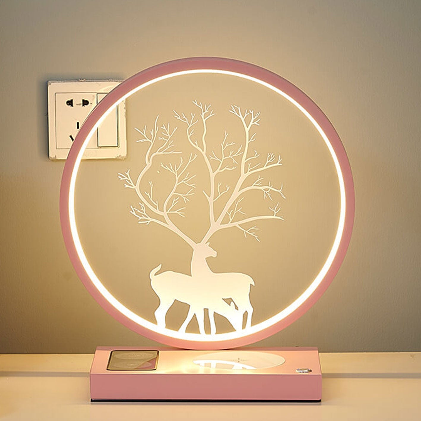 Creative Round Deer Design LED Wireless Charging Touch Decorative Table Lamp