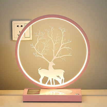 Creative Round Deer Design LED Wireless Charging Touch Decorative Table Lamp