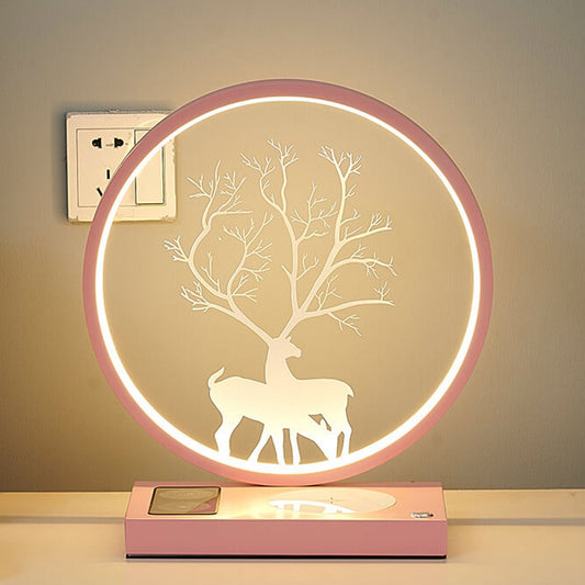 Creative Round Deer Design LED Wireless Charging Touch Decorative Table Lamp