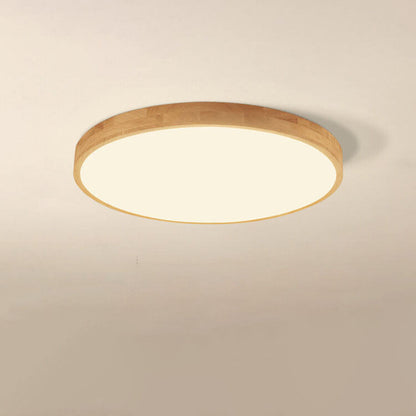 Nordic Solid Wood Round Ultra-Thin LED Flush Mount Ceiling Light