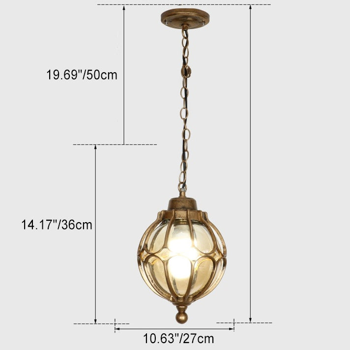 Traditional European Waterproof Aluminum Iron Glass Ball 1-Light Pendant Light For Outdoor Patio