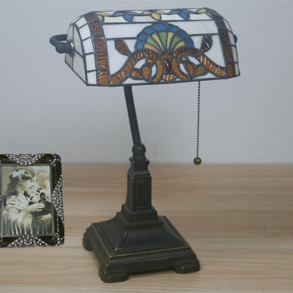 Vintage Stained  Glass 1-Light Zipper Switch Table Lamp