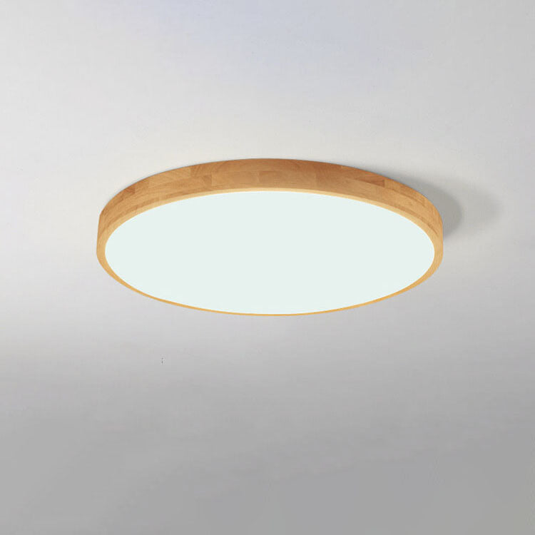Nordic Solid Wood Round Ultra-Thin LED Flush Mount Ceiling Light