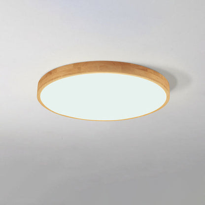 Nordic Solid Wood Round Ultra-Thin LED Flush Mount Ceiling Light