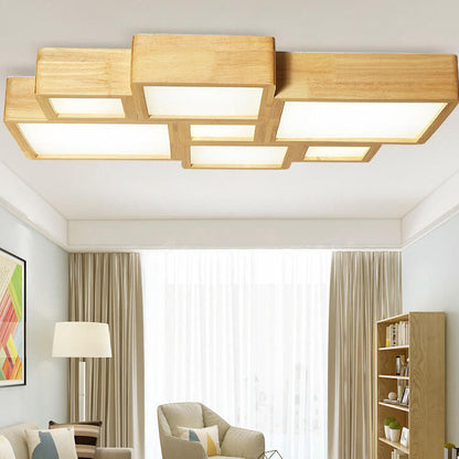 Nordic Solid Wood Square LED Flush Mount Ceiling Light