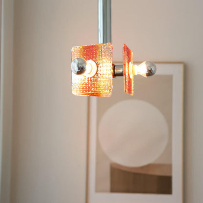 Vintage Caramel Glass Iron Square 3-Light Chandelier