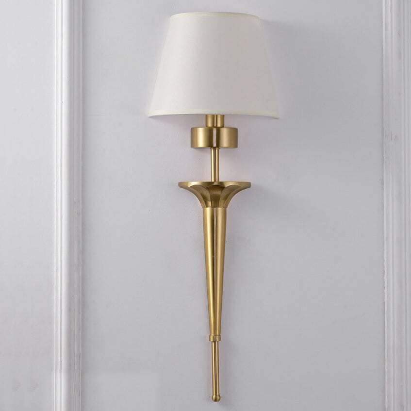 Luxury Fabric Shade Brass Base 1-Light Wall Sconce Lamp