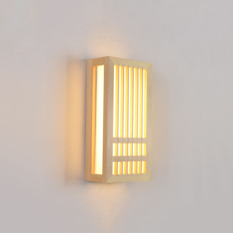 Simple Solid Wood Rectangular 1-Light Japanese Wall Sconce Lamp