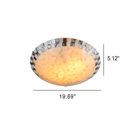 Tiffany Mediterranean Mosaic Shell Round LED Flush Mount Ceiling Light