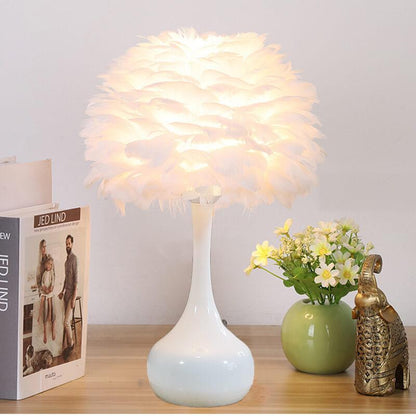 Modern Feather 1-Light Globe Teardrop Base Table Lamp