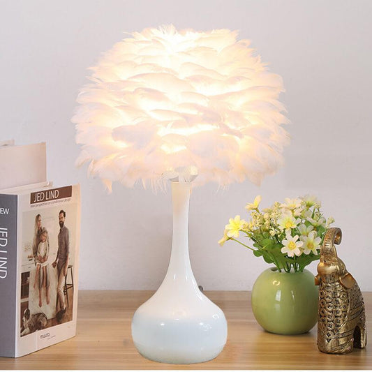 Modern Feather 1-Light Globe Teardrop Base Table Lamp