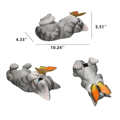 Garden Statue Solar Cat Resin with Butterfly Resin Outdoor Waterproof Decorative LED Night Light